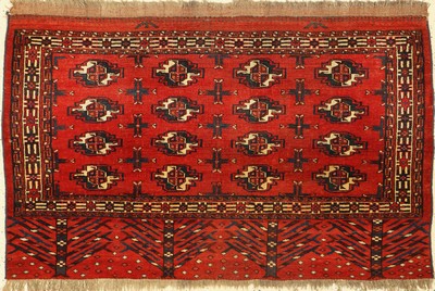 Göklan Djowal antik, Turkmenistan, um 1890,Wolle auf Wolle, ca. 123 x 80 cm, (seltene Schürze), EHZ: 3