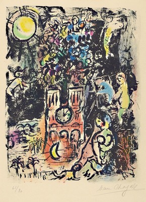 Marc Chagall, 1887-1985, Farblithographie, handsigniert und num. 1/90, ca. 31x24cm, PP, u.Gl., R. ca. 48x37cm