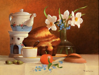 René Walch, geb. 1935, Öl/Lwd, Stillleben, signiert, Brioche aus Mandarinen, ca. 26 x 35 cm