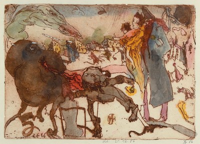 Horst Janssen,1929-1995, Aquarell über Radierung, handsigniert, aus 1986, von Janssen noch zusätzlich datiert mit dem Tag der Aquarellierung, WVZ: ...