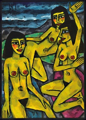 Berutscha (Gurami Hagemann), 1945 - 2013, erotisches Aktgemälde von 1967, bekannter und gesuchter post expressionistischer Künstler, Öl/Malkarton, ...