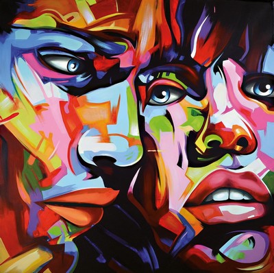 Michael Frey, zeitgenössischer Künstler aus Landau, Face to Face, (Keith Richard undMick Jagger) signiert, ca. ca. 100x100cm
