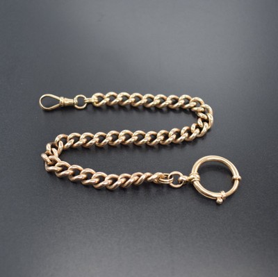 Taschenuhrkette in RG 585/000, Deutschland um 1900, mit Federring & Karabiner, massive Ausführung, L. ca. 26,5 cm, Gew. ca. 42g, Nutzsp., verwendb.
