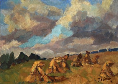 Louise Desiron, geb. 1900 Sarte-Lez-Huy - 1983 Belgien, "Hocken", signiert, Öl/Holz, ca. 33 x 25 cm