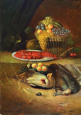 Joseph Heydendahl, 1844 Düsseldorf - 1906, Stillleben, Öl/Lwd, signiert, ca. 66 x 46 cm, breiter Holzrahmen ca. 93 x 74 cm