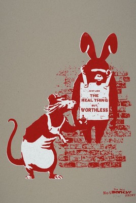 NOT BY BANKSY BY NOT NOT BANKSY, "Like the Real Thing But Worthless", Farbsiebdruck auf Pappe, 2019, recht u. num. 31/175, verso sign., ...