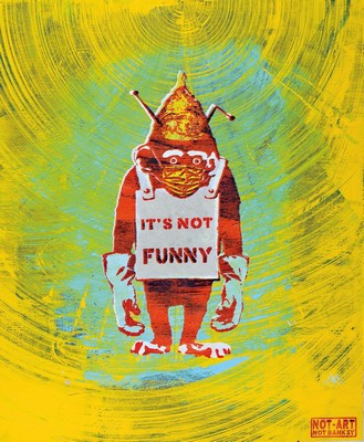 NOT BY BANKSY BY NOT NOT BANKSY, "It´s Not Funny", Sprühtechnik/Holz, 2020, verso, sign., Stempel, inkl. Zertifikat, ca. 61x50 cm