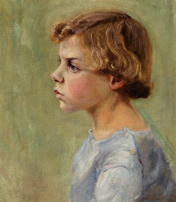 Leopold Fröhlich, wohl Wiener Maler,, 1973 -1946, Kinderporträt, re. u. signiert und dat. 1916, Öl/Malkarton, ca. 42 x 36 cm, Rahmen: 54.5 x 48 cm
