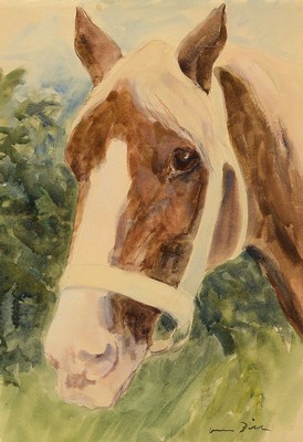 Otto Dill, 1884 Neustadt-1957 Bad Dürkheim, Pferdekopf, Aquarell auf Papier, rechts unten signiert, ca. 45x31cm, PP, u.Gl.; R. ca. 71x53cm