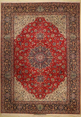 Esfahan fein alt Persien, Signiert(Saraf Mamuri), um 1950, Korkwolle auf Seide, ca. 360x 260 cm, ca. 650.000 Kn/qm, EHZ: 2, (gereinigt)