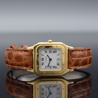 CARTIER Paris Damenarmbanduhr aus Modellserie Panthere in GG 750/000, Frankreich/Schweiz um 1980, Handaufzug, seitlich verschr. Gehäuse, weißes ...