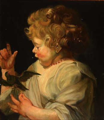 Kopie nach Peter Paul Rubens 1577 - 1640, Das Kind mit dem Vogel von 1629/30, Kopie Öl/Leinwand, ca. 47 x 42 cm, kl. punktuelle Leinwandschäden