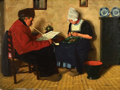 Wilhelm Gdanietz, 1893 Mainz-1962 Düsseldorf, Holländisches Paar in der Küche, Öl/Lwd, rechts unten signiert, ca. 60x80cm