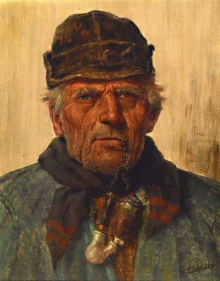 Karl Luckhardt, 1886 Frankfurt- Praunheim - 1970 Frankfurt, Bauer mit Pfeife, Öl/ Malkarton, re. u. signiert, ca. 50 x40 cm Rahmen