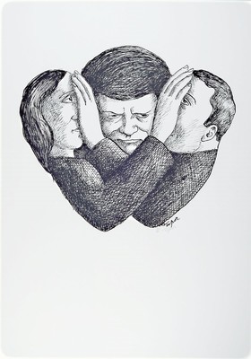 Roland Topor, 1938-1997, Offsetlitho auf leichtem Karton, handsigniert, num. 30/35, aus 1995, Blattgr. 85 x 59.5 cm, unter Glas, Rahmen: 86 x 62.5 cm