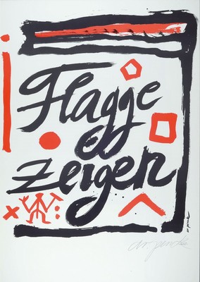 A.R. Penck, 1939 - 2017, Serigrafie auf Karton, "Flagge zeigen", handsigniert, Auflage 35, aus 1995, 84 x 59.5 cm, Rahmen ca. 87 x 63 ...