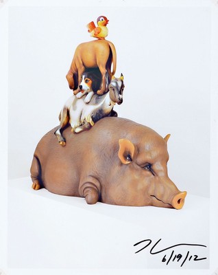 Jeff Koons, geb. 1955, "Stacked", Fotografie, handsign., dat., zwischen doppeltem Plexiglas gerahmt, Motiv. ca. 25x20 cm, gesamt ca. 40x32 ...