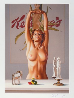 Mel Ramos,1935-2018, Farboffsetlithografie, "Young girl before a mirror", handsigniert, es existieren nur wenige handsignierte Exemplare, ...