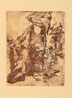 Horst Janssen,1929-1995, Radierung, handsigniert, aus 1986, Blattgr. 24.6 x 32.7cm, Rahmengr. 42.5 x 52 cm, Unikat, da es sich um einen Andruck vor ...