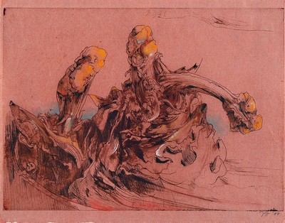Horst Janssen,1929-1995, Aquarell über Radierung, handsigniert, aus 1976, Unikatcharakter, Blattgr. 20 x 25 cm, unter Glas, Rahmen 42.5cm x 52.5cm, ...