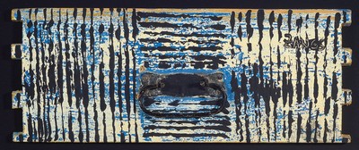 Herbert Zangs,1924-2003, Acryl/Holz, Objekt: Reihung Schubladenfront, 19 x 45 cm, wohl 80er Jahre, Zangs hat hier ein Schubladenvorderteil mit ...