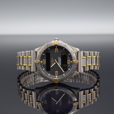 BREITLING Aerospace Multifunktionsuhr in Titan/Gold Ref. F56062, Schweiz lt. orig. Papier verkauft 1995, quarz, satiniertes gedr. Geh., eins. drehb. ...