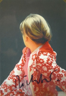 Gerhard Richter, geb. 1932, "Betty", Kunstpostkarte, sign., zwischen doppeltem Plexiglas gerahmt, Motiv ca. 15x10 cm, gesamt ca. 23x19 cm