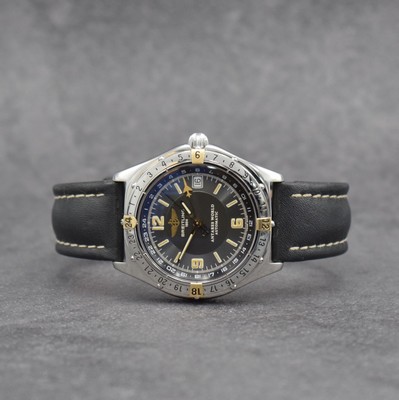 BREITLING Antares World Herrenarmbanduhr mit 2er Zeitzone, Schweiz um 1995, Automatik, Ref. B 32047, verschr. Edelstahlgeh., Lünette m. verg. Reiter ...