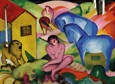 Franz Marc, 1880-1916, Farblithografie, Titel: Der Traum, Drucker Verlag: Mourlot, Maeght, Paris 1962, PP, gesamt ca. 70x50 cm