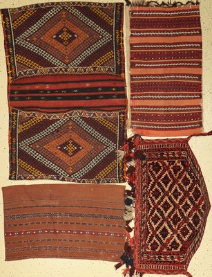 Konvolut aus 4 Lots, (Asmalik,Djowals und Taschen),Turkmenistan,um 1920/1940, Wolle auf Wolle,EHZ:2-3