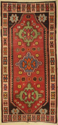 Schirwan Kelim antik, Kaukasus,datiert um 1903 , Wolle auf Wolle, ca. 320 x 150 cm, EHZ: 2