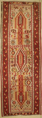 Anatol Kelim alt, Türkei, um 1930, Wolle auf Wolle, ca. 444 x 153 cm, EHZ: 2-3