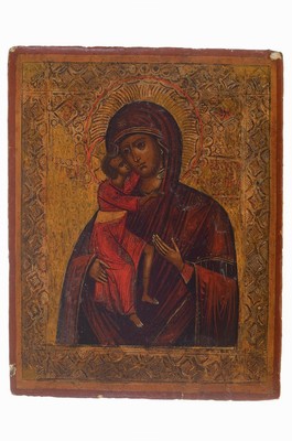 Ikone, Nordrussland, um 1900, Gottesmutter Feodorowskaja, Tempera auf Holz, gewaschen, ca. 17.5x14cm, mit Expertise Ikonenmuseum Schloß Autenried