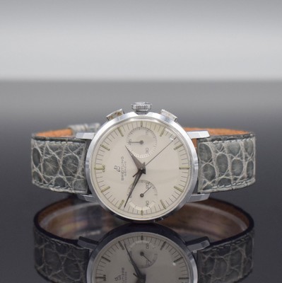 BREITLING GENEVE Armbandchronograph Ref. 1199, Schweiz um 1965, Handaufzug, verchromtes Geh., gedr. Stahlboden, orig. Krone, silb. Zifferbl., ...