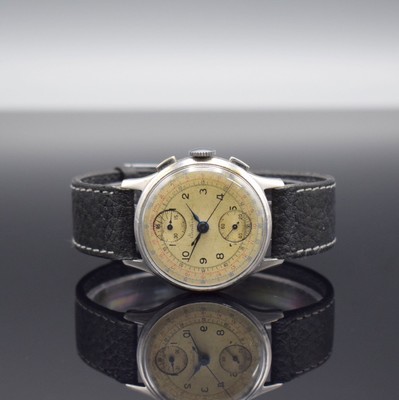 BREITLING Venus 170 Armbandchronograph, Schweiz um 1940, Handaufzug, verchromtes Geh., gedr. Stahlboden, silb. Zifferbl. patiniert, rote Telemeter- & ...