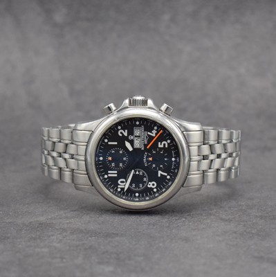 REVUE THOMMEN Flyback Chronograph in Stahl, Schweiz verk. 02/2004, Automatik, beids. vergl. & verschr. Gehäuse, neutr. Gliederbd. m. Faltschl., ...