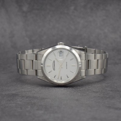 GUINAND Herrenarmbanduhr in Edelstahl, Schweiz um 2014, Ref. G-2402, Automatik, verschr. Gehäuse inkl. neutr. Gliederband m. Faltschl., silb. ...