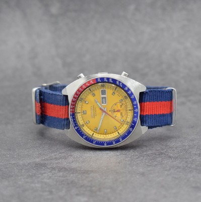 SEIKO sog. POGUE Herrenarmbanduhr mit Schaltradchronograph Referenz 6139-6002, Japan um 1975, Automatik, massives Edelstahlgeh. m. geschr. Boden, ...