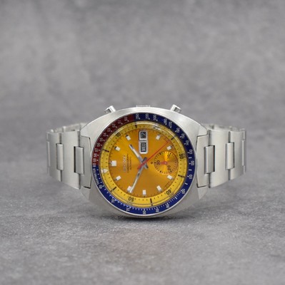 SEIKO sog. POGUE Herrenarmbanduhr mit Schaltradchronograph Referenz 6139-6002, Japan um 1975, Automatik, massives Edelstahlgeh. m. geschr. Boden, ...