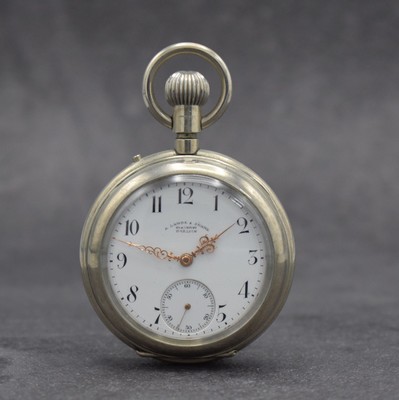 A. LANGE & SÖHNE Deutsche Uhrenfabrikation Glashütte Taschenuhrwerk im neutralem Gehäuse, Deutschland um 1900, Nickelgehäuse später, ...