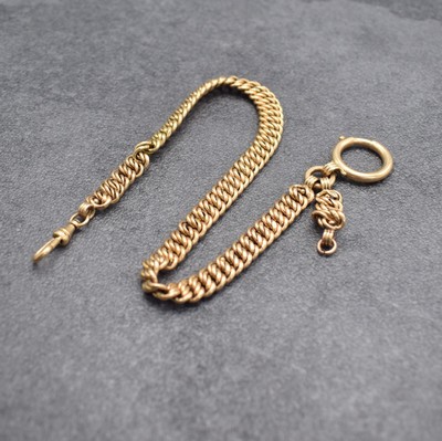 Taschenuhrkette in RG 585/000 mit Federring & Karabiner, Deutschland um 1900, L. ca. 32 cm, Gew. ca. 22g, Nutz- & Rep.-Sp., aus Sammlungsauflösung