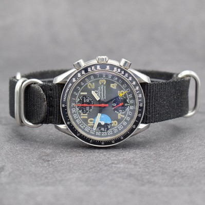 OMEGA Armbandchronograph Serie Speedmaster, Automatik, Schweiz um 2005, Ref. 175.0084, Edelstahlgeh. inkl. neutr. Ripsband, Boden aufgedr., Lün. m. ...