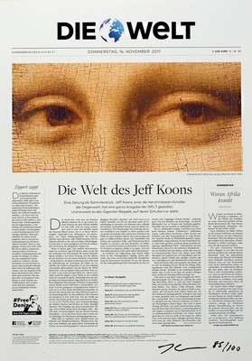 Jeff Koons, geb. 1955, " Die Welt", Digitaldruck, handsign., num. 85/100, unter Plexiglas gerahmt, Motiv ca. 57,5x40,5 cm, gesamt ca. ...