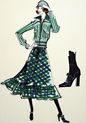 Karl Lagerfeld, geb. 1933 Hamburg, Modezeichnung, Filzstift auf Papier, ca. 30x21 cm,Blattgr. 51x34 cm, l. verschmutzt, knicken