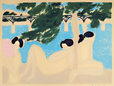 Andre Brasilier, geb. 1929, Farblithografie, rechts unten sign., unter Glas gerahmt, gesamt ca. 85x70 cm