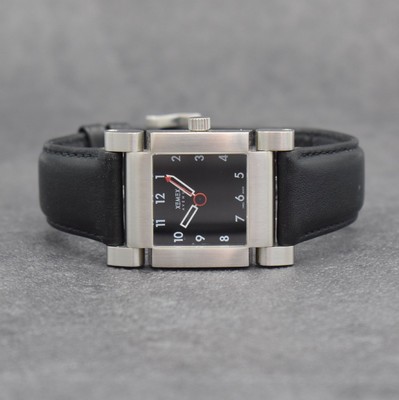 XEMEX Herrenarmbanduhr Avenue Design Külling in Edelstahl, Schweiz um 2000, quarz, Boden aufgedr., Lederband m. orig. Dornschl., bewegl. Bandanst., ...