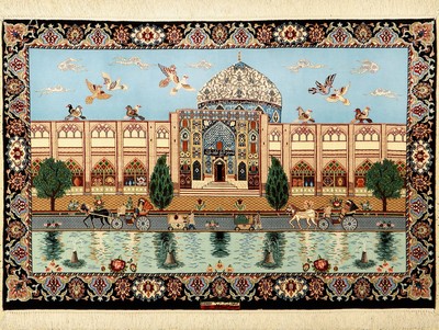 Esfahan fein Persien, Signiert(Heidari), ca. 40 Jahre, Korkwolle mit und auf Seide, ca.165 x 110 cm, ca. 800.000 Kn/qm, (Scheich Lotfulah Moschee), ...