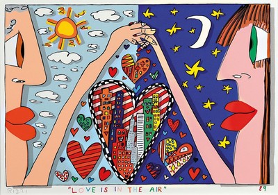 James Rizzi, 1930-2011, "Love is in the Air"handsign., dat. 89, unter Glas gerahmt, gesamt ca. 45x57 cm
