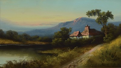 Unbekannter wohl süddeutscher Maler um 1900,zwei Alpenlandschaften, Öl/Malkarton, unsigniert, 25 x 43 cm, unter Glas, vergoldete Rahmen aus der ...
