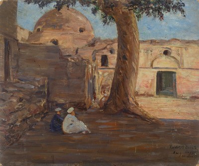 Rudolf Tillmetz, 1880-1966 München, Ansicht aus Ägypten, Öl/Malkarton, rechts unten signiert: Rudolf Tillmetz Aegypten 16.Mai 1911, ca. 35x42cm, ...